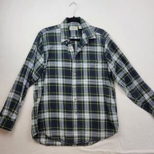 Vintage LL Bean Mens Plaid Button Down Shirt Green Navy Medium USA DL10